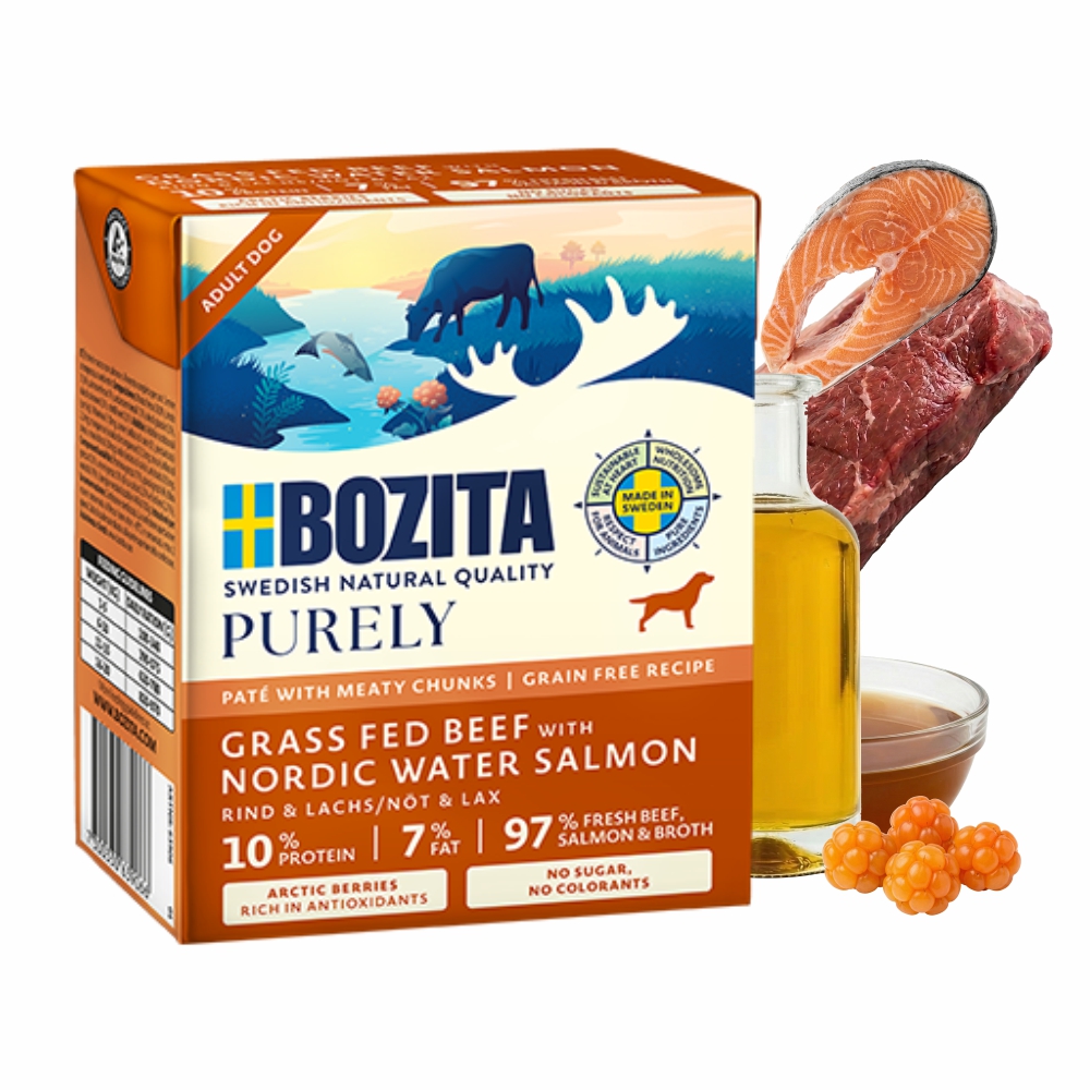 Bozita Purely Pate Duoprotein Wołowina Łosoś 370g karma mokra dla psa